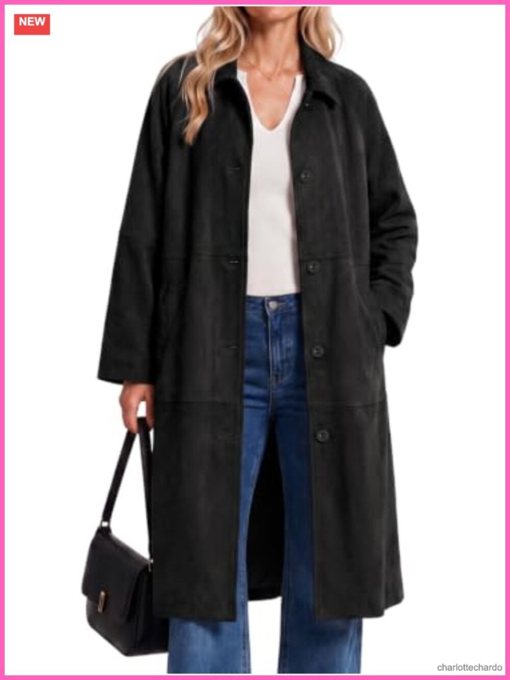 Faux Suede Long Trench Coat Oversized Drop Shoulder Fall Jacket